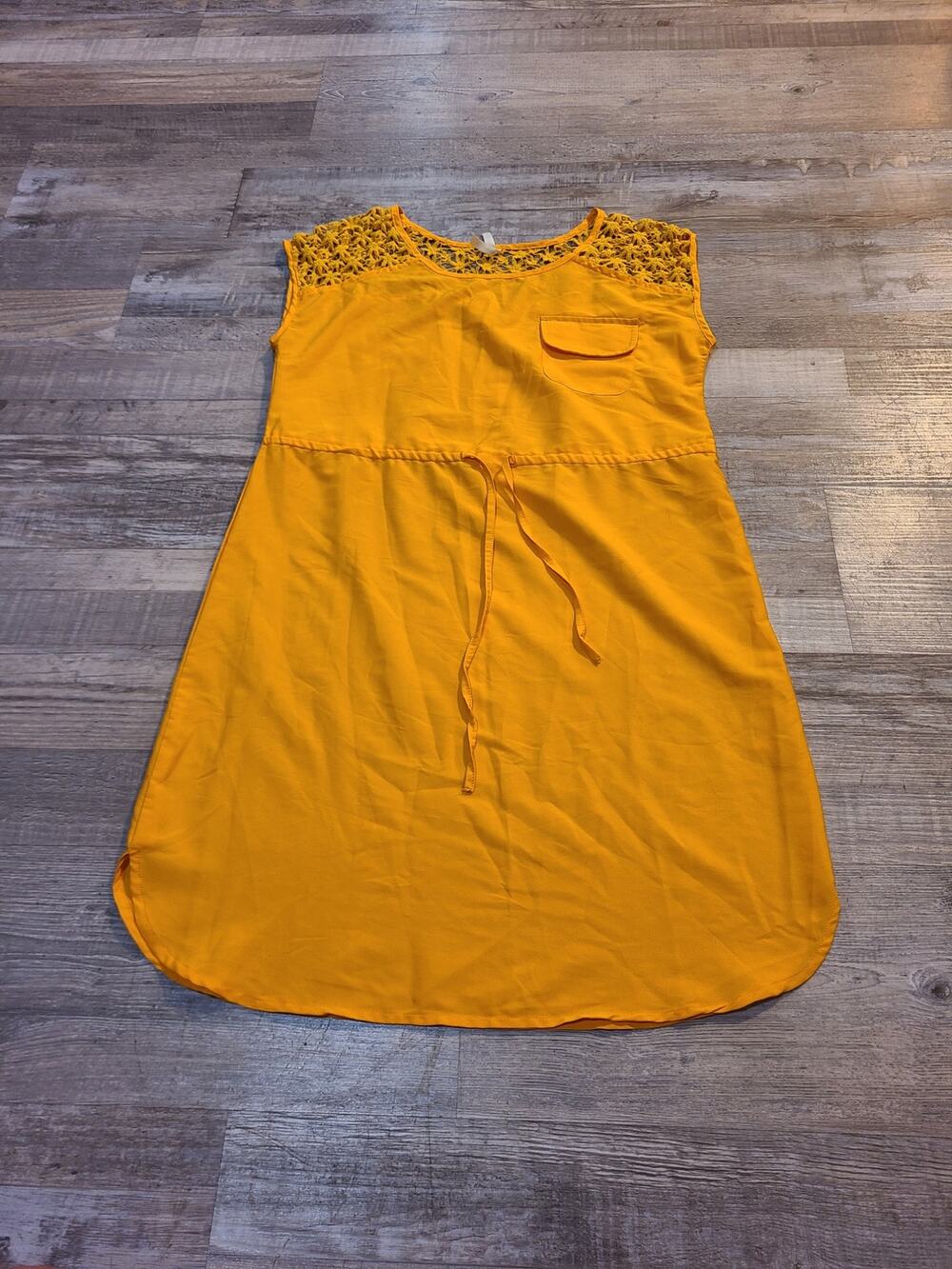 Truth small women's yellow/ gold semi sheer material midi dress